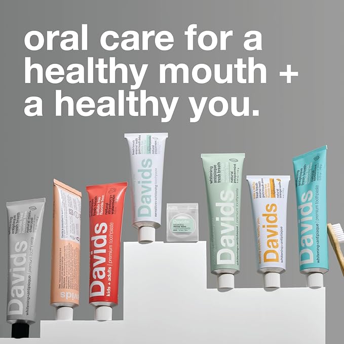 Davids Hydroxi Fluoride Free Nano Hydroxyapatite Toothpaste for Remineralizing Enamel & Sensitive Relief, Whitening, Antiplaque, SLS Free, Natural Peppermint, 5.25oz, Made in USA (3 Pack)