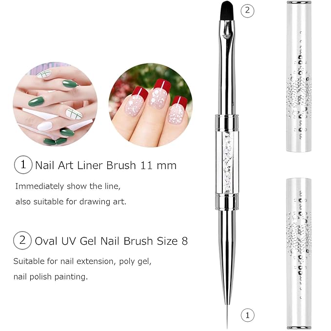 1Pcs Dual-ended Nail Design Brush Rhinestone Handle UV Gel Nail Brush Professional Nail Art Tools