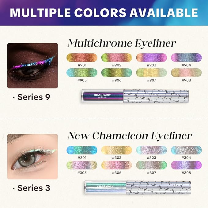 CHARMACY Chameleon Liquid Glitter Eyeliner, Highly Pigmented, Metallic Intense MultiColor Shifting waterproof Eyeliner, Ultra-Fine Tip, Longwearing, Smudge-proof,BROWN GOLD GREEN 901