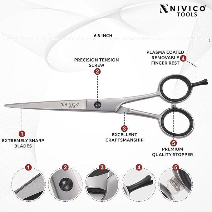 Professional 6.5” Hair Cutting Scissor with Comb– Sharp and Hairdressing Scissors Barber Shears Stainless Steel Hair Cutting Shears for Men & Women Precision Blades for Salon with Adjustment Screw