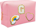Personalized Inital Preppy Makeup Bag Set with Zipper, Monogram Waterproof Travel Cosmetic Bag for Women, Cute Preppy Patch Toiletry Bag for Traveling Outdoors, Gift Ideal for Christmas Thanksgiving