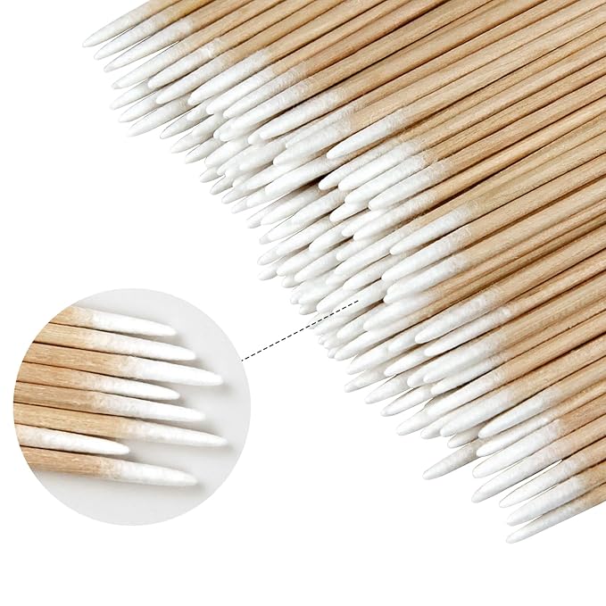 Eyxformula 200 pcs Microblading Cotton Buds with Small Precision Tips, 4-Inch Wooden Sticks, Disposable Mini Pointed Cotton Swabs for Eyebrow Tattoo, Brow Mapping, Permanent Makeup, Nail Clean, Crafts