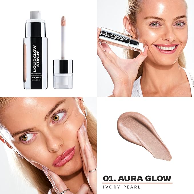 Sacheu Liquid Glow STAY-N Liquid Highlighter & Illuminator Makeup — 30ml Long Lasting Luminous Glow Lightweight Dewy Finish, Aura Glow