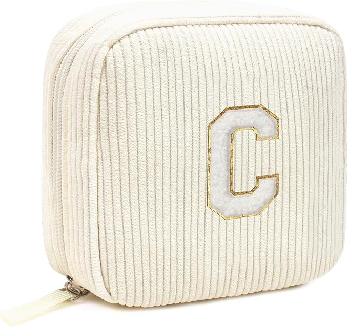 LETGO Birthday Gifts for Women Small Personalized Initial Monogram Makeup Bag,Preppy Corduroy Makeup Bags Travel Toiletry Bag Cute Pouch Purse for Her Mom Girlfriend Wife Sister Teacher Bridesmaid