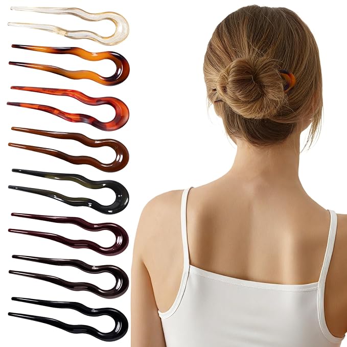 Sunolga 8PCS French Hair Pins for Thick Hair, Fashion French Pins Hair Styling, French Hairpin for Women Fine Hair Accessories, French Twist Pin Wavy U Shaped Holiday Gifts