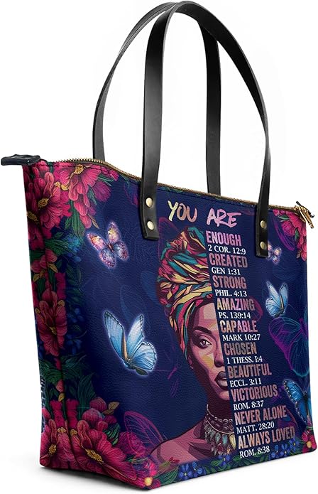 African Black Women's Leather Tote Bag, Large, Premium Vegan Leather, Full Zip, Perfect Christmas Gifts For Women