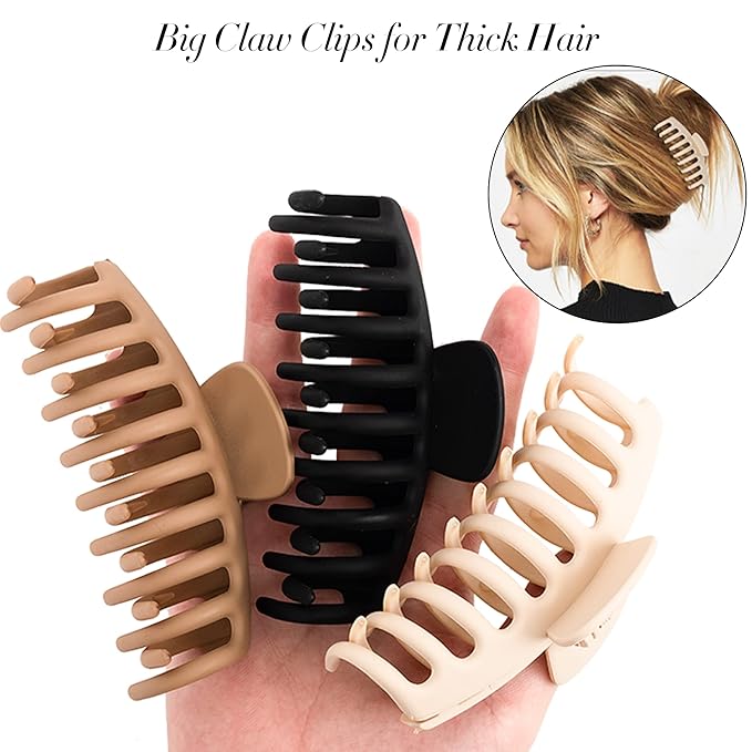 79Style 6pcs Hair Claw Clips For Women - Big 3.5 Inch Banana Hair Clips, Plastic Claws For Thick, Thin, Long Hair, Cute Accessory For Girls (Black)