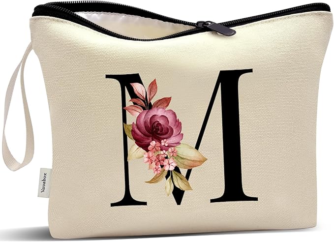 Vavabox A-Z Personalized Makeup Bag, Birthday Gifts for Women Mom, Gifts for Best Friend, Bride Bridesmaid Cosmetic bag (M, Yellow)