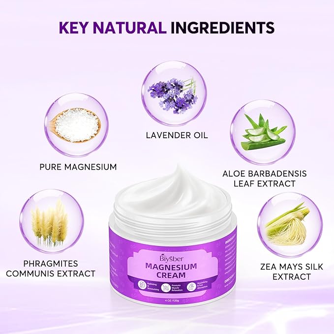 Topical Magnesium Lotion Cream for Sleep: Natural Magnesium Body Butter for Sweet Sleep/Leg Cramps/Feet/Arms/Muscle Pain Relaxation - Calm Moisturizing Day & Nighttime Cream for Women and Men 4 oz