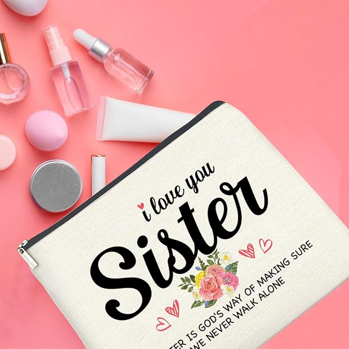 Sister Gifts from Sisters Makeup Bag, Gift for Bestie Best Friend Sister Christmas Birthday, Sisters Cosmetic Bag Zipper Makeup Pouch