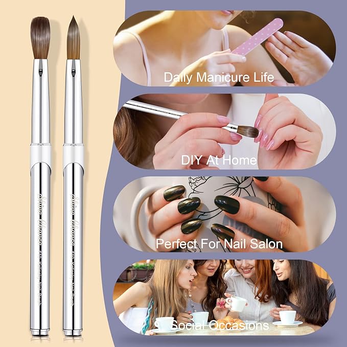 Acrylic Nail Art Brush Size 10, 100% Pure Kolinsky Hair Oval Nail Brush for Acrylic Application, Professional Nail Extension Manicure Tool Striping Nail Drawing Pen for DIY Home Salon