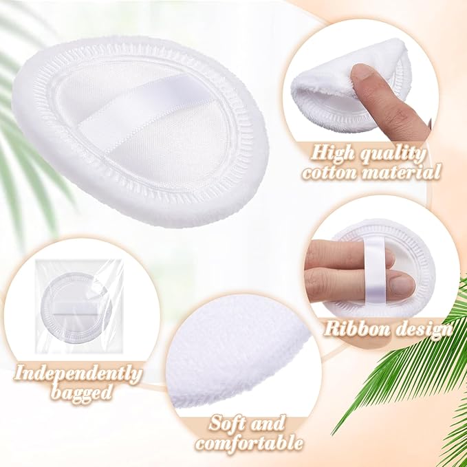 40 Pcs Cotton Powder Puffs Bulk Washable, 2.36 Inch Round Makeup Dusting Powder Puff with Ribbon for Face Body Cosmetic, White