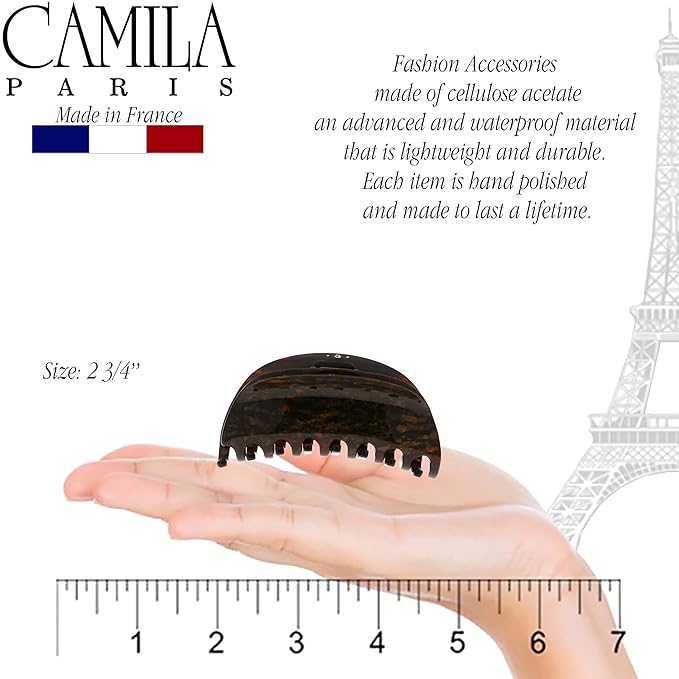 Camila Paris CP2961 French Hair Ponytail Holders Ties, Flower, Handmade, Brown, Strong Hold Grip Hair Clips for Women, No Slip and Durable Styling Girls Hair Accessories, Made in France