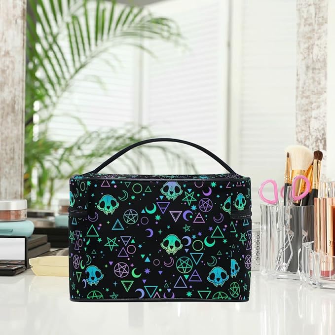 Goth Makeup Bag, Gothic Skull Makeup Organizer Bags Toiletry Bag Box Travel Cosmetic Bag Make Up Train Case for Women Teen Girl Ladies