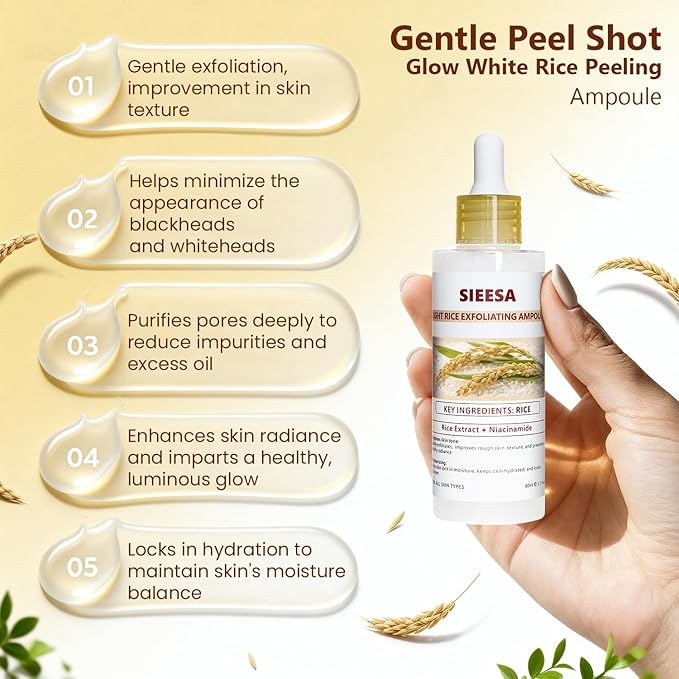 Peel Shot Glow White Rice Peeling Ampoule, Rice Extract Exfoliating Serum Dead Skin Care for Face and Body Scrub, Gentle Skincare, Pore Refiner & Deep Hydration for All Skin Types（80ML/2.71 Fl Oz）