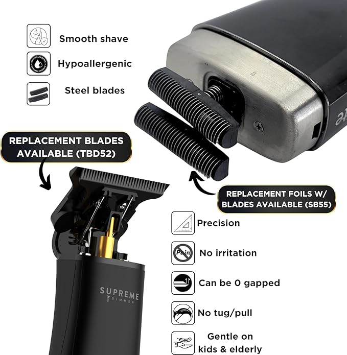 Supreme Trimmer 2-in-1 Crunch Lite Foil Shaver & DLC T-Shaper Trimmer Set | ST5206 Beard Trimmer STF600 Electric Razor | Travel or at Home Hair Cutting Kit | Black