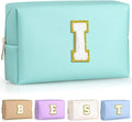 TOPEAST Preppy Makeup Bag, Cute Makeup Pouch PU Leather Waterproof Cosmetic Bag, Personalized Birthday Gifts for Mom Teacher Friends Bridesmaids Nurse, Trendy Stuff for Girls (Blue I)