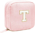 LETGO Birthday Gifts for Women Small Personalized Initial Monogram Makeup Bag,Preppy Corduroy Makeup Bags Travel Toiletry Bag Cute Pouch Purse for Her Mom Girlfriend Wife Sister Teacher Bridesmaid