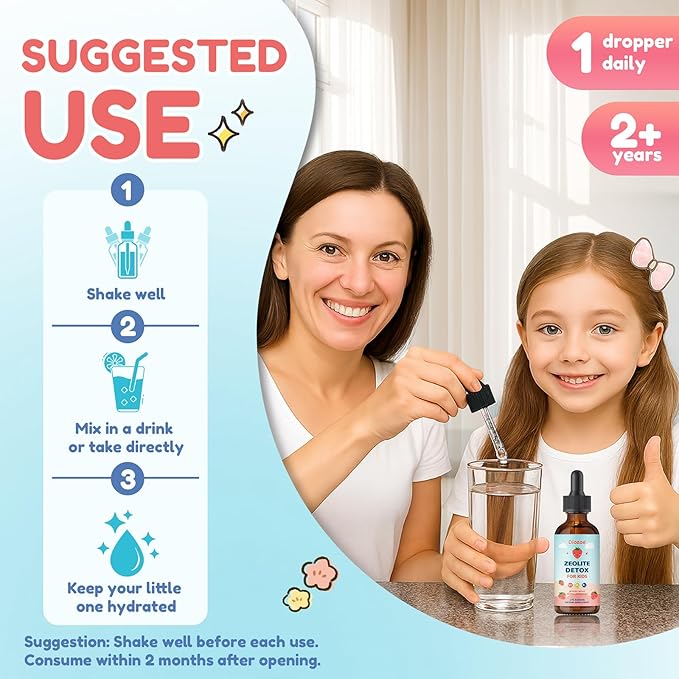Zeolite Detox for Kids, Gentle Wellness Support, Zeolite with Methyl B12, Vitamin D3 and C, Natural Zeolite Drops for Gut and Focus Support, Natural Flavor, 2oz