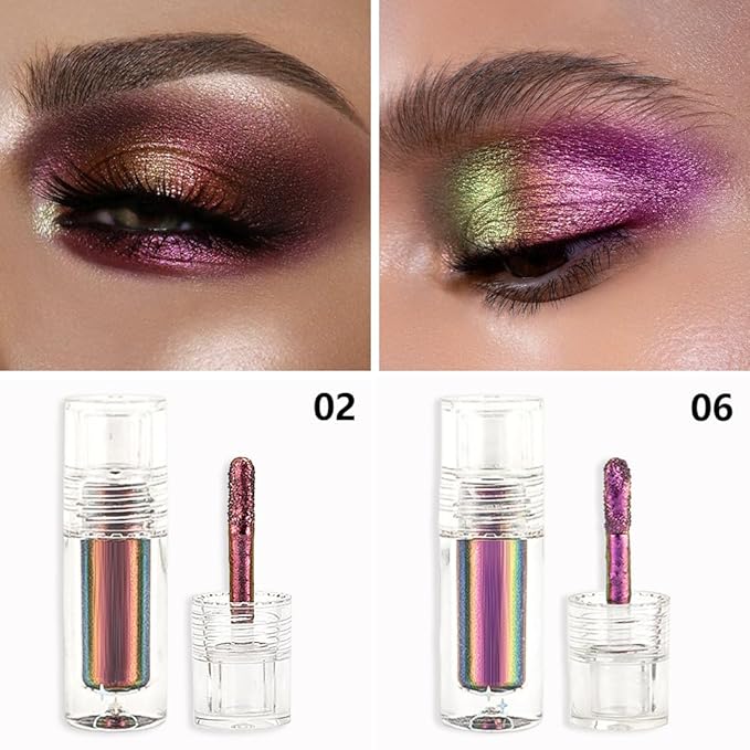 evpct 2Pcs Mermaid Purple Gold Red Duochrome Chameleon Liquid Eyeshadow, Multichrome Metallic Glitter Liquid Eye Shadow Makeup for Women, Waterproof Color Shifting High Pigment Iridescent Eyeshadow