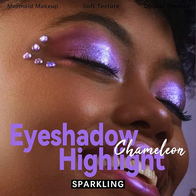 Duochrome Purple Blue Glitter Eyeshadow Stick, Holographic Color Shift Shimmer Chameleon Eye Shadow Brightener Pencil, Silky Smooth Iridescent Sparkle Inner Corner Eye Highlighter Fairy Makeup