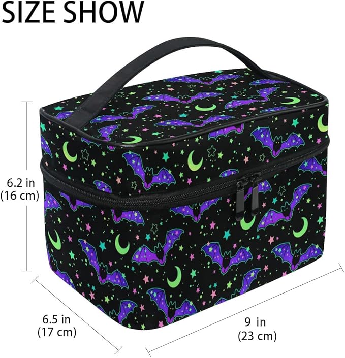 Goth Makeup Bag, Magic Gothic Galaxy Bat Makeup Organizer Bags Toiletry Bag Box Travel Cosmetic Bag Make Up Train Case for Women Teen Girl Ladies Skulls 219