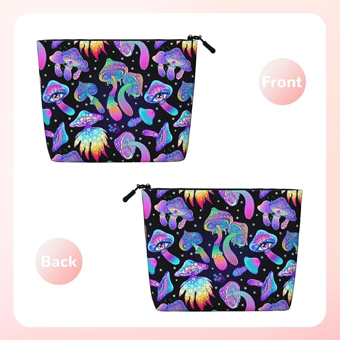 MOLAIGIN Magic Psychedelic Mushrooms And Skulls Cosmetic Bag For Women, Travel Makeup Bag, Toiletry Zipper Bag, Large Capacity Aesthetic Cases