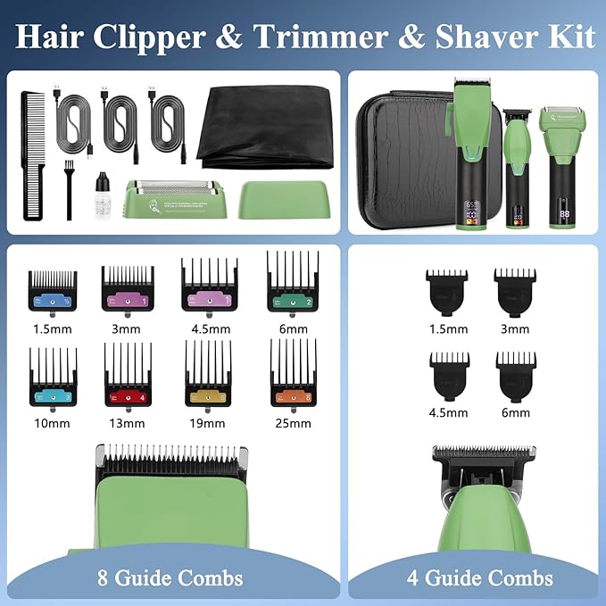 Professional Hair Clipper & Hair Trimmer & Foil Shaver Kit, Beard Trimmer Clippers and Trimmers Set, Cordless Mens Clippers for Home, Barber