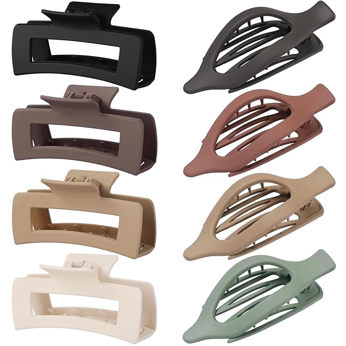 Hair Clips for Women 4.3 Inch Large Hair Claw Clips 8 pcs Square Claw Clips & Flat Hair Clips for Thick or Thin Hair French Concord Hair Barrettes Alligator Hair Accessories for Women (Basic)