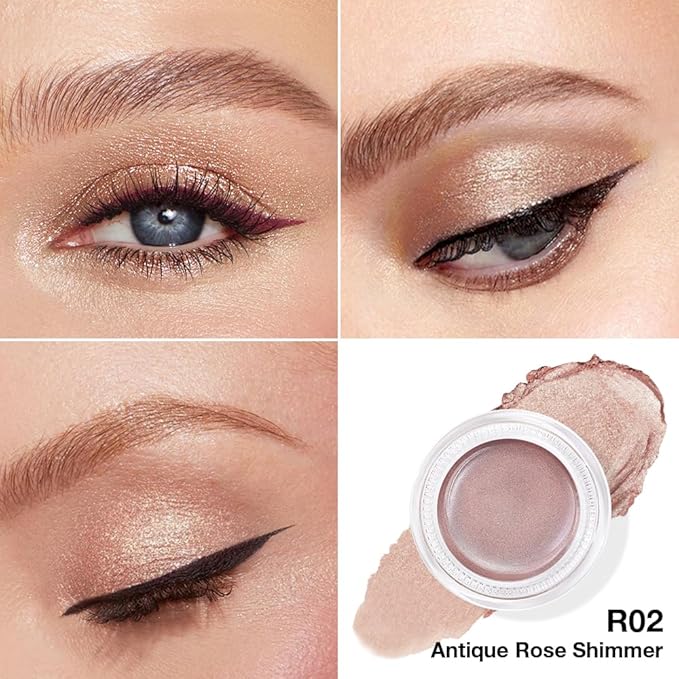 Cream Glitter Antique Rose Shimmer Metallic Eyeshadow Palette Makeup For Mature Women, Natural Single Mini Instant Holographic Eyeshadow, Sombras Crema Para Ojos, Talc, Paraben&Cruelty Free, R02