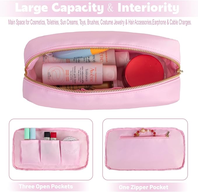 Travel Essentials Makeup Bag for Women Water-resistant Toiletry Organizer Nylon Cosmetic Pouch Preppy Stuff