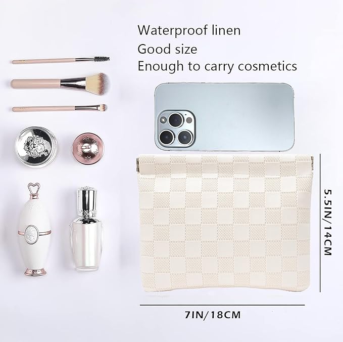 Leather Pocket Cosmetic Bag for Purse,Coin Purse Lipstick Cosmetic Accessories Organizer, Travel Kit Storage Pouch,Waterproof Portable No Zipper Self-closing Small Makeup Pouch for Women
