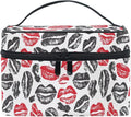 Makeup Train Case Valentines Lips Mouth Pattern Carrying Portable Zip Travel Cosmetic Brush Bag Organizer Large for Women