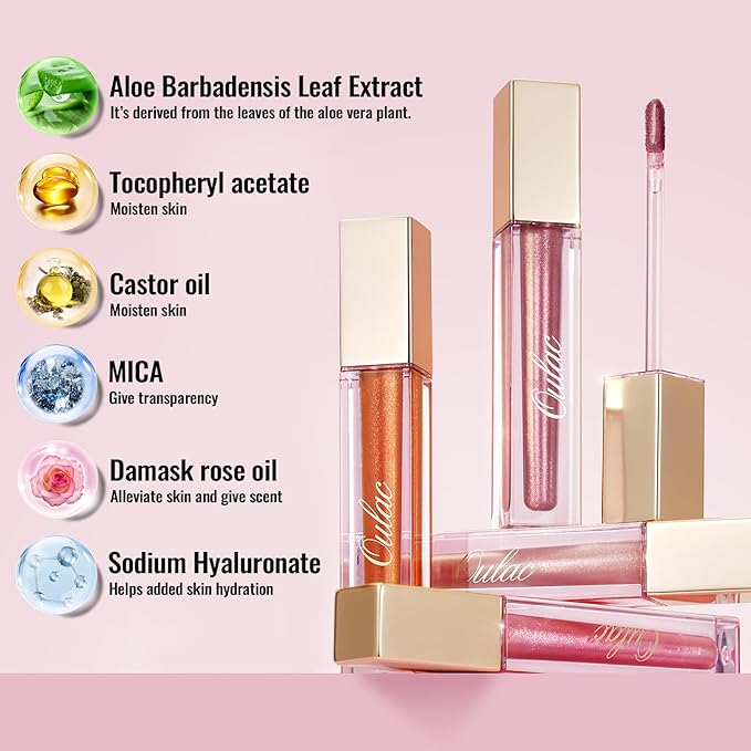 Oulac Red Pink Lip Gloss High-shine Moisturizing Lip Gloss Oil Colorful Shade Liquid Lipstick Non-stick Cup Glitter lipstick Lip Tint Reduce Fine Lines Lip Glaze For Dry Lip C13