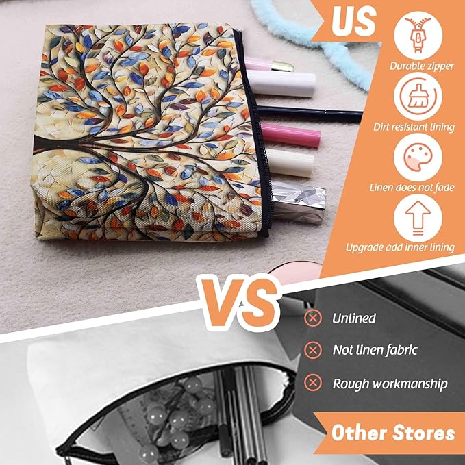 Cosmetic Bags Travel Makeup Toilet Case Waterproof Pouch for Women Girls 6.7X9.45inches - Another Version of Colorful Leaf - Tree Artwork