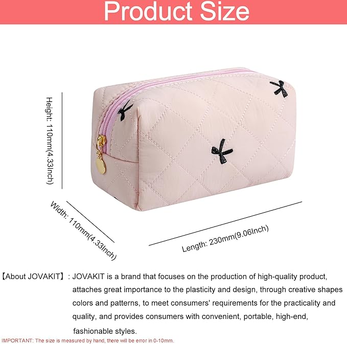 JOVAKIT Square Makeup Bag Cute Cosmetic Bag for Women, Floral Coquette Aesthetic Toiletry Bag, Zipper Make Up Pouch, Travel Make Up Organizer Bag (Pink)