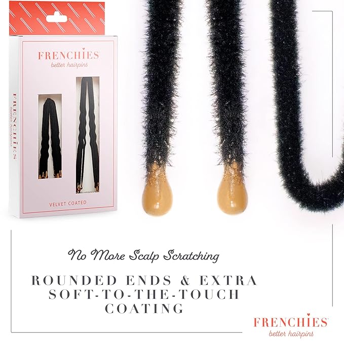 Frenchies French Twist Hair Pin, Ultra Flocked Extra Soft French Hair Pins for Women, Wedding, Updo Extensions, or Wig, 20 Count, Black