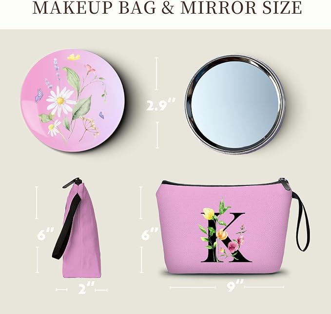 Birthday Thank You Appreciation Monogrammed Gifts for Mom Aunt Teacher Sister Friend Coworkers Bride Bridesmaid Makeup Cosmetic Bag with Mirror Mothers Day Christmas Graduation K