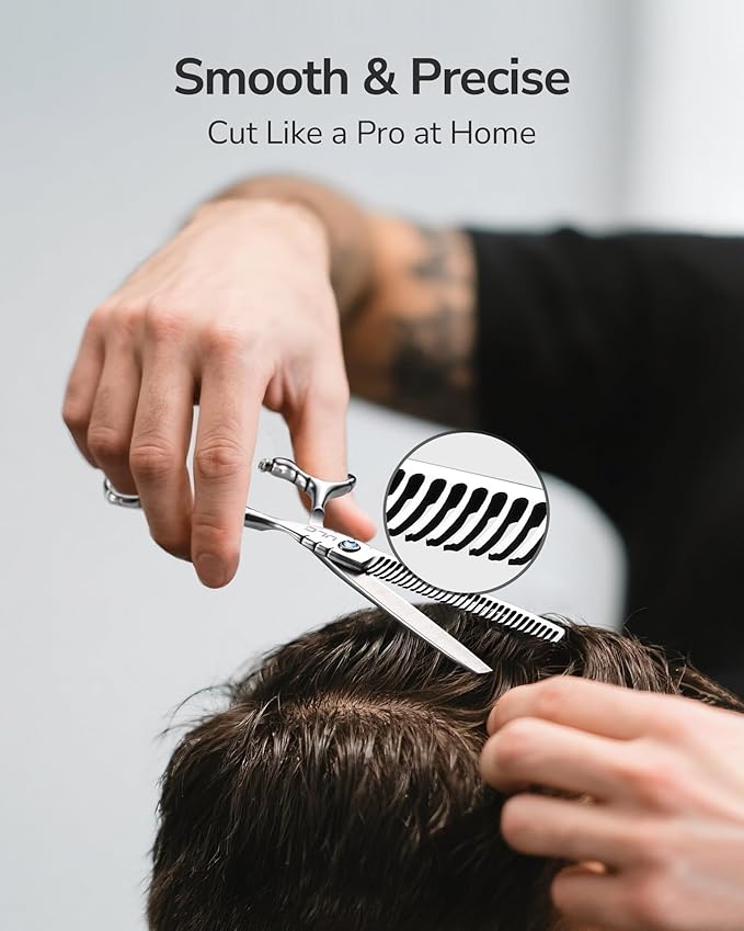ULG Hair Thinning Scissors 6.7” Shark Series 100% Japanese Stainless Steel, Offset Handle, 30 Deer-Tooth Thinner 35% Hair Removal, Professional Barber Layering Shears for Salon & Home Hair Styling