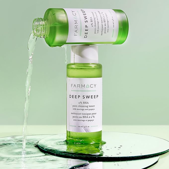 Farmacy 2% Salicylic Acid Toner for Face - Deep Sweep Gentle BHA Exfoliant for Oily Skin - Refines Texture with Papaya Enzymes & Moringa Water for a Healthy-Looking Complexion (50ml)
