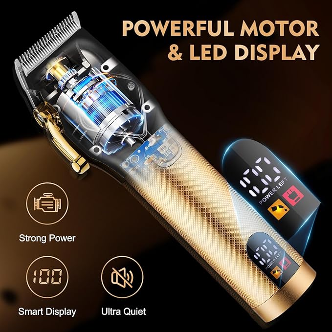 Hair Clippers for Men Professional, Cordless Beard Trimmer & Electric Shavers for Men, Mens Hair Clippers and Trimmer Kit for Barber with Case, Gold