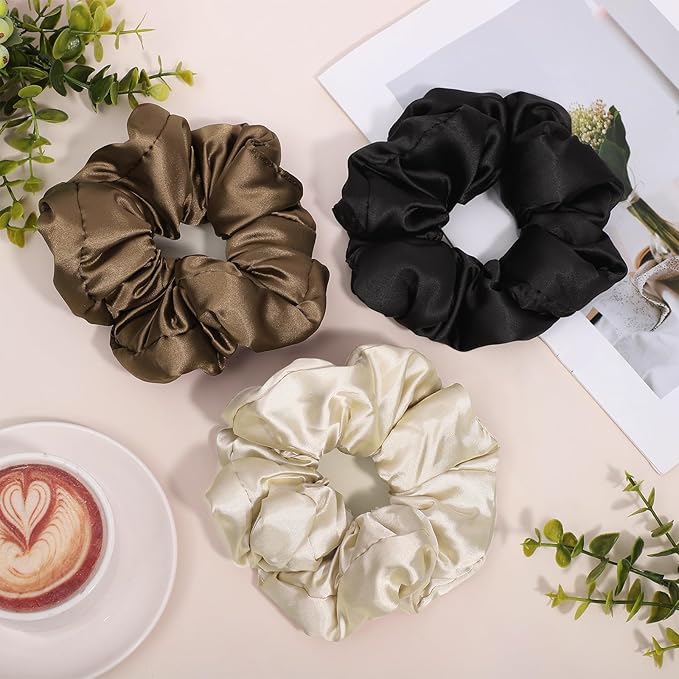 3Pcs Large Satin Hair Scrunchies, Pillow Satin Scrunchies for Thick Curls Hair Silk Sleepy Hair Tie Stocking Stuffers for Teen Girls