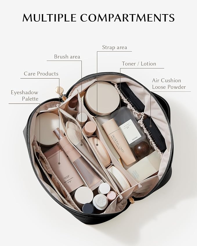 EACHY Makeup Bag,Large Capacity Travel Makeup Bag,Waterproof Portable Open Flat Toiletry Bag Cosmetic Bag with Divider and Handle