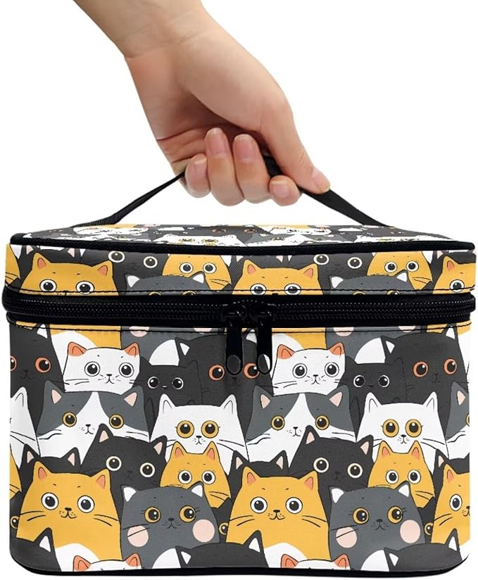 JoyLamoria Cute Cat Print Makeup Bag Pouch Cosmetic Bag Toiletry Bag Desk Cosmetics Pouch Storage Decor