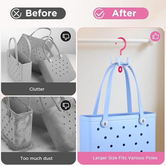 OUTXE 2-Pack Organizer Hooks for Bogg Bag Accessories, Multifunctional Stackable Storage ABS Hanger Hooks for X Large Medium Baby Bog Bag, Universal Rubber Tote Beach Bag Accessories
