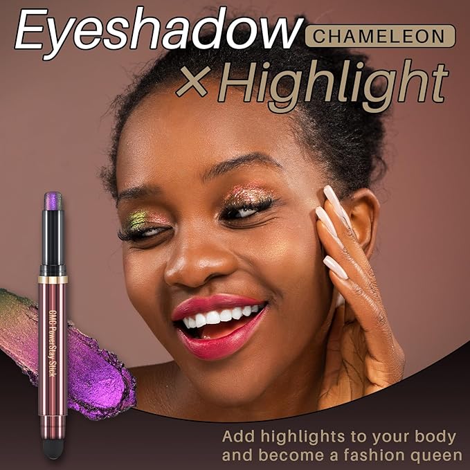 CHARMACY New Duochrome Long Stay Eyeshadow Stick, Creamy Eye Shadow Stick, Multicolor-Shifting Glitter Eyeshadow, Waterproof & Smudge-Proof, High Pigmented, Built-in Smudger #07