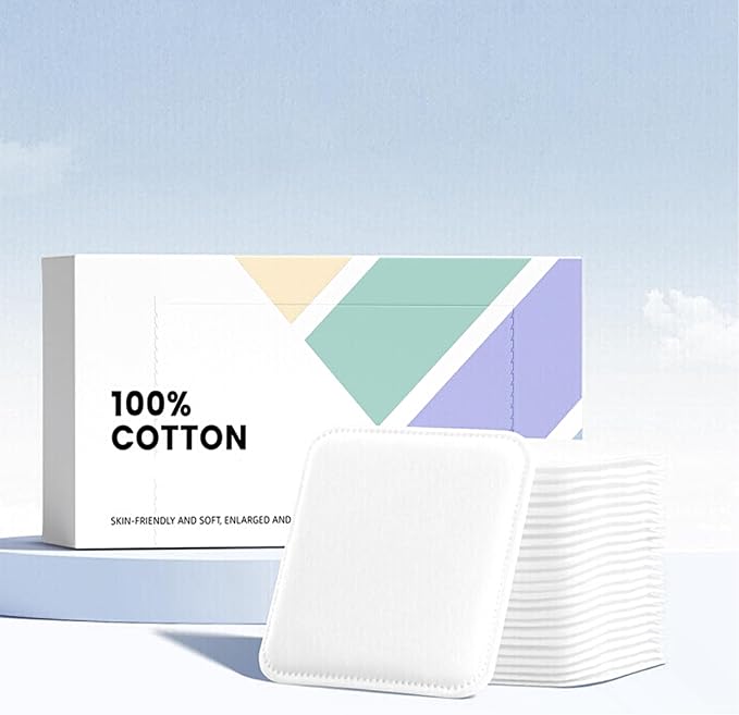 Large Square Cotton Pads, 2.95" x 2.75",150 Count, Lint-Free, Soft, Rounded Corners, Multi-Layer, for Makeup Removal, Toner, Facial Cleansing, Boxed