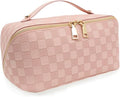 Travel Makeup Bag – Large Cosmetic Organizer with Waterproof PU Leather, Smooth Double Zipper & Tear-Resistant Lining, Toiletry Pouch for Women (Pink)