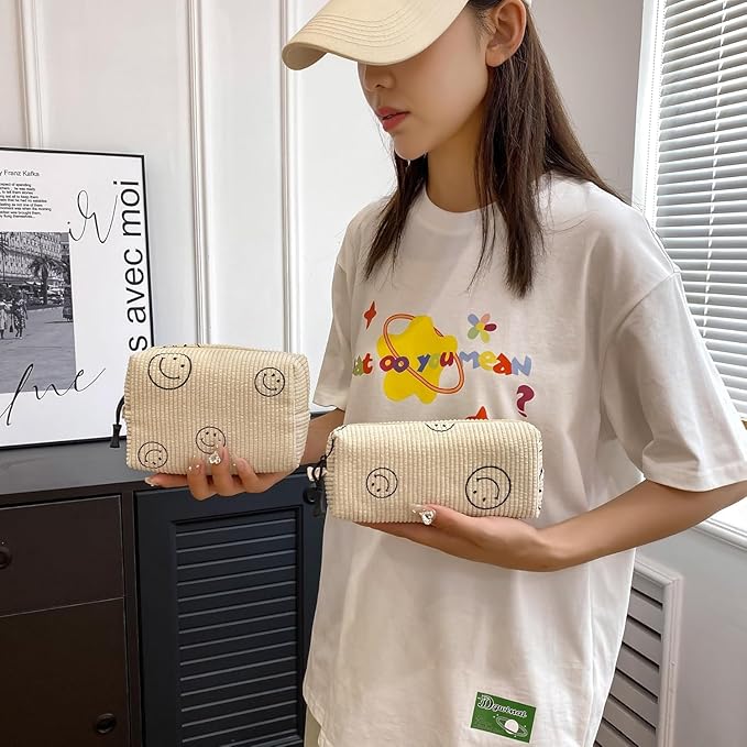 Small Cosmetic Bag set for Women Corduroy Makeup Bag with Interior Pocketes Cute Corduroy Makeup Pouches Women Small Toiletry Bag