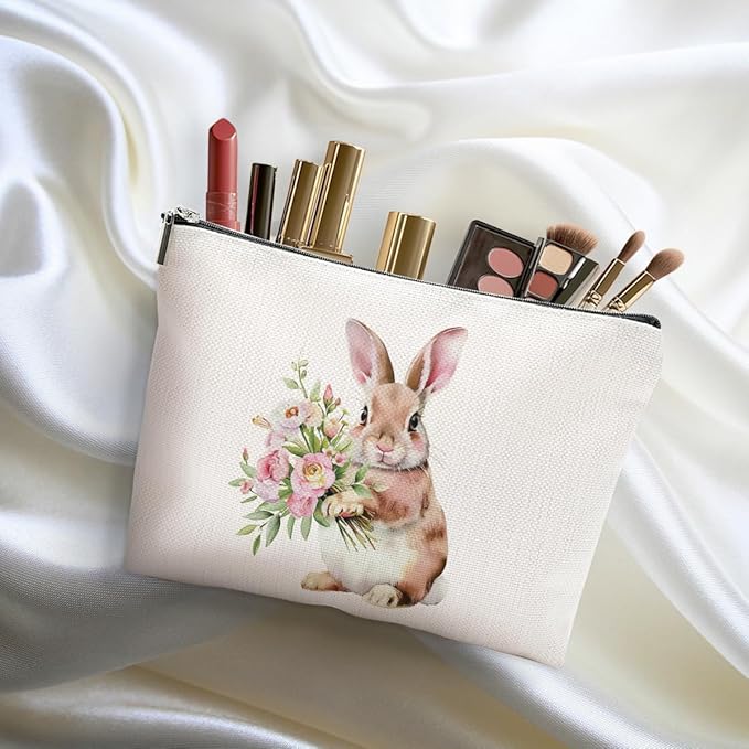 Cute Bunny Makeup Bag Bunny Gifts Cosmetic Bag Bunnies Themed Gifts for Women Girls Friend Daughter Rabbit Lovers Gifts Travel Organizer Zipper Pouch Christmas Birthday Friendship Easter Gifts